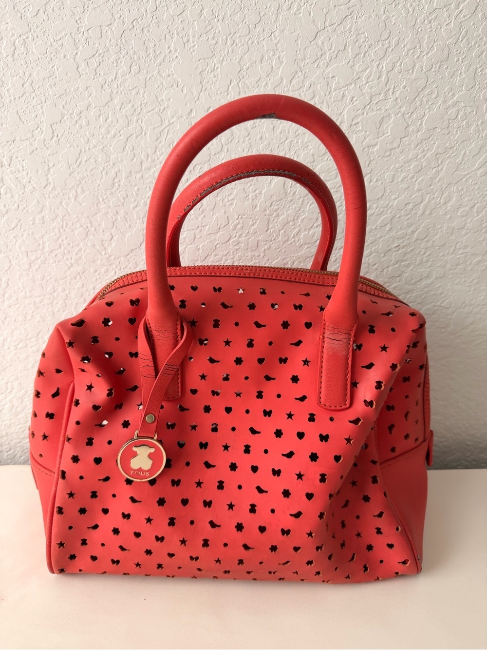 Tous Red Laser Cut Bear Handbag | Designer Tote Bag AS IS
